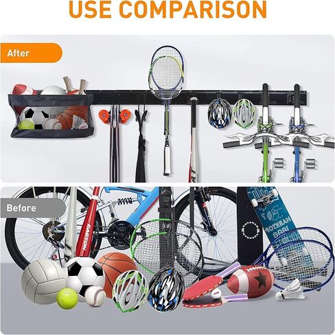 منظم المعدات الرياضية للمرآب، سلة تخزين الكرات على الحائط، رف تخزين الدراجات والخوذات، رف أدوات للتزلج على الجليد وكرة السلة وكرة القدم ومضارب البيسبول in Kuwait