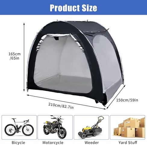 أغطية الدراجة خيمة سقيفة للتخزين لـ 4 دراجات، سقيفة تخزين للدراجات النارية بأبواب مزدوجة في الهواء الطلق، قماش أكسفورد 210D مقاوم للماء PU4000 مع حقيبة سفر 82.7 × 59 × 65 بوصة (أسود) in Kuwait