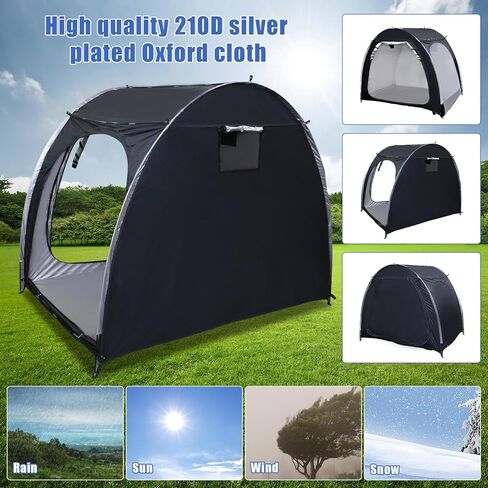 أغطية الدراجة خيمة سقيفة للتخزين لـ 4 دراجات، سقيفة تخزين للدراجات النارية بأبواب مزدوجة في الهواء الطلق، قماش أكسفورد 210D مقاوم للماء PU4000 مع حقيبة سفر 82.7 × 59 × 65 بوصة (أسود) in Kuwait