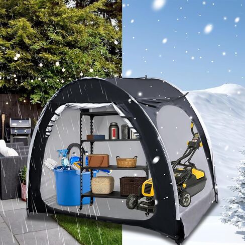 أغطية الدراجة خيمة سقيفة للتخزين لـ 4 دراجات، سقيفة تخزين للدراجات النارية بأبواب مزدوجة في الهواء الطلق، قماش أكسفورد 210D مقاوم للماء PU4000 مع حقيبة سفر 82.7 × 59 × 65 بوصة (أسود) in Kuwait