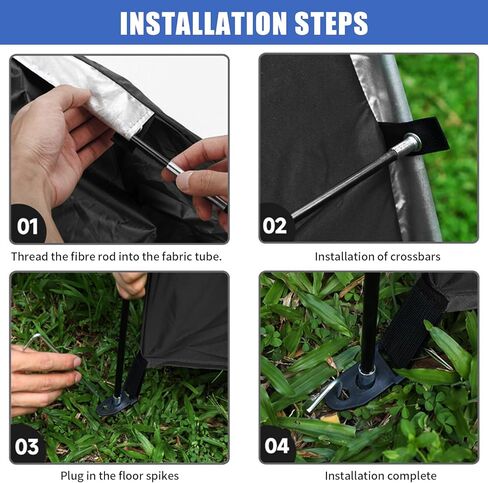 أغطية الدراجة خيمة سقيفة للتخزين لـ 4 دراجات، سقيفة تخزين للدراجات النارية بأبواب مزدوجة في الهواء الطلق، قماش أكسفورد 210D مقاوم للماء PU4000 مع حقيبة سفر 82.7 × 59 × 65 بوصة (أسود) in Kuwait