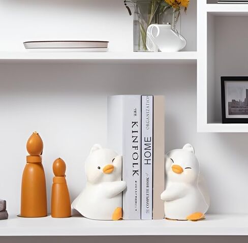 Cute Duck Bookends,Book Ends for Shelves,Resin Decorative Bookends,Creative Book Holders Stopper for Bookshelf Desk Home Office Decoration in Kuwait