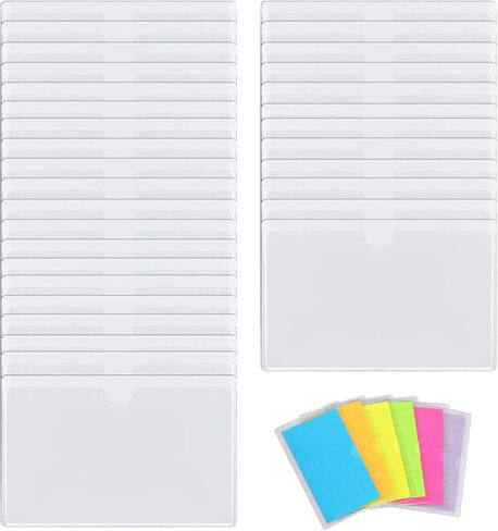 32 Pack Self-Adhesive Index Card Pockets Top Open Crystal Clear Plastic Card Holder Suitable for Organizing and Protecting 3x5 Inches Index Cards, Business Cards, Photo, Label and Planner in Kuwait