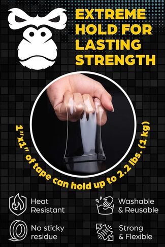 شريط مزدوج الجوانب عالي التحمل [1 × 10 قدم] شريط نانو شفاف للتركيب - شريط تثبيت على الوجهين قابل لإعادة الاستخدام - تحذير هذا الشريط قوي - ليس للجدران المطلية in Kuwait