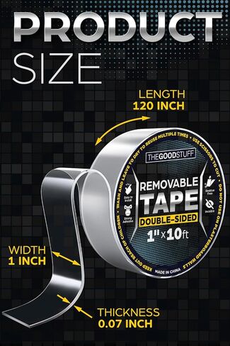 شريط مزدوج الجوانب عالي التحمل [1 × 10 قدم] شريط نانو شفاف للتركيب - شريط تثبيت على الوجهين قابل لإعادة الاستخدام - تحذير هذا الشريط قوي - ليس للجدران المطلية in Kuwait