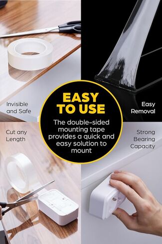 شريط مزدوج الجوانب عالي التحمل [1 × 10 قدم] شريط نانو شفاف للتركيب - شريط تثبيت على الوجهين قابل لإعادة الاستخدام - تحذير هذا الشريط قوي - ليس للجدران المطلية in Kuwait