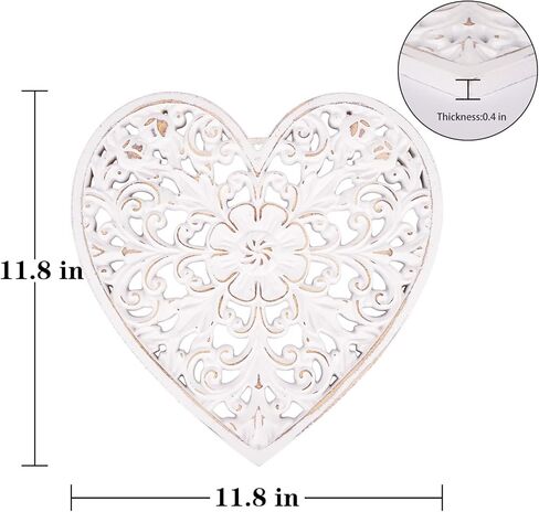 لوحة حائط خشبية ديكور معلق، فن ديكور حائط ميدالية، لوحة حائط منحوتة MDF بيضاء مزخرفة على شكل قلب مقاس 12 بوصة لغرفتك أو مكتبك in Kuwait