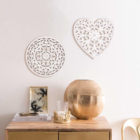 لوحة حائط خشبية ديكور معلق، فن ديكور حائط ميدالية، لوحة حائط منحوتة MDF بيضاء مزخرفة على شكل قلب مقاس 12 بوصة لغرفتك أو مكتبك in Kuwait