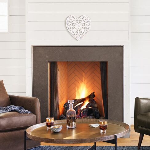 لوحة حائط خشبية ديكور معلق، فن ديكور حائط ميدالية، لوحة حائط منحوتة MDF بيضاء مزخرفة على شكل قلب مقاس 12 بوصة لغرفتك أو مكتبك in Kuwait