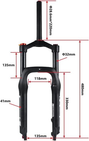 BOLANY Snow Beach Bike Suspension Fork 20 inch 4.0 Tire Fat Bicycle Air Front Fork Travel 135mm in Saudi Arabia