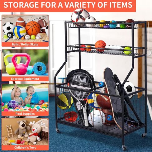 منظم المعدات الرياضية لجراج أودوداينزي، تخزين الكرات الرياضية، حامل الكرة مع سلتين طويلتين، عربتي كرات و4 خطافات، رفوف تخزين بساط اليوجا، عربة كرة دوارة لمعدات الرياضة واللياقة البدنية in Kuwait