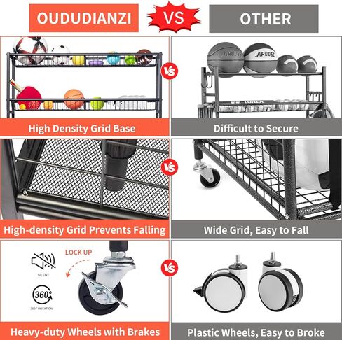 منظم المعدات الرياضية لجراج أودوداينزي، تخزين الكرات الرياضية، حامل الكرة مع سلتين طويلتين، عربتي كرات و4 خطافات، رفوف تخزين بساط اليوجا، عربة كرة دوارة لمعدات الرياضة واللياقة البدنية in Kuwait