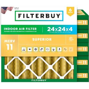 Filterbuy 24x24x4 Air Filter MERV 11 Allergen Defense (6-Pack), Pleated HVAC AC Furnace Air Filters Replacement (Actual Size: 23.38 x 23.38 x 3.63 Inches)