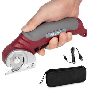 Cordless Electric Scissors, VLOXO Cardboard Cutter with Safety Lock 4.2V Electric Mini Cutter Rechargeable Rotary Cutter for Leather Felt Rug Box with Storage Box Pink