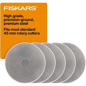 Fiskars 45mm Rotary Blades (5 Pack) - Rotary Cutter Blade Replacement - Crafts, Sewing, and Quilting Projects - Grey