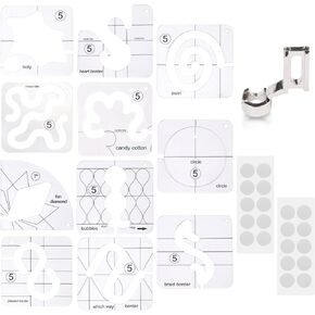 14 PCs Free Motion Quilting Template Set Includes 11 Quilting Templates 3mm, High Shank Ruler Foot, Non-Slip Grips, Free Motion Quilting Rulers and Templates for DIY Quilting on Sewing Machine