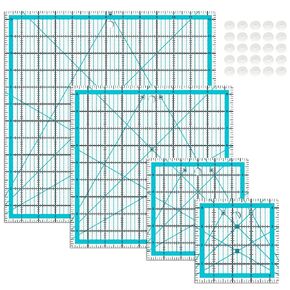 4 Piece Quilting Ruler,Acrylic Square Ruler,Quilting Templates,with Non Slip Rings 25 Pieces（4.5“X4.5"、6“X6"、9.5“X9.5"、12.5“X12.5"）