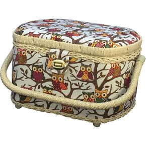 Michley Large Premium Owl-patterned Sewing Basket with 41-PC Sewing Kit, 10.5-inches by 8-inches by 6.7-inches