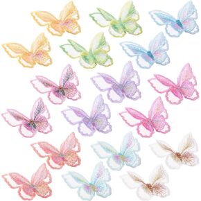 18pcs 9 Colors Butterfly Lace Patches Double Layer Organza Appliques Sew On Decorative Embroidery for Wedding Bride Dress Clothes Jeans Hat Backpacks Pants Curtain Ornaments
