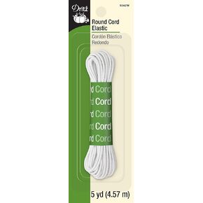 Dritz 9342W Round Cord Elastic, White, 5-Yard