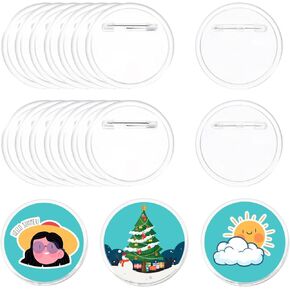 MECCANIXITY 50Pcs Blank Buttons Pin Button Maker Badges Sewing Acrylic Clear 2.56 Inch for DIY Crafts Photo, Pin on Clothes, Hats, Bags, Circle Buttons for Craft Supplies
