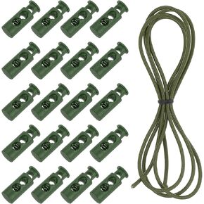 uxcell 20 Pcs Double Hole Cord Locks with 39Inch Elastic Shock Cord, Plastic Spring Toggle Stopper Clip with Stretch String for Shoelaces Drawstrings Paracord, Beige