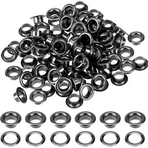 100Sets Metal Black Eyelets 1/4 Inch Grommets Eyelets with Washers 1/4 Grommet Kit for Canvas, Shoes, Clothing, Bead Cores, Fabric, Leather and Bag