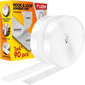 Hook and Loop Tape Roll with Heavy Duty Adhesive Industrial Strength Easy to Cut, Strong Hook and Loop Strips with Sticky Back, Black 1 Inch x 30 Feet