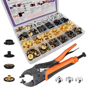 SUNOR 100 Sets Snap Buttons,Heavy Duty Snap Fasteners Kit 15mm Metal Snaps Canvas Snaps,Press Stud for Clothing Leather Boat Cover Fabric