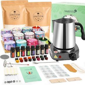 SAEUYVB Candle Making Kit - DIY Starter Soy Candle Making Supplies/Kit - Soy Wax, 10 Jars & Tins, 10 Pleasant Scents, Color Dyes & More，Perfect Candle Making Kit for Adults