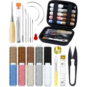 PLANTIONAL Upholstery Repair Sewing Kit: 47 Pieces Heavy Duty Sewing Kit with Sewing Awl, Seam Ripper, Leather Hand Sewing Stitching Needles, Sewing Thread for Car, Sofa, Backpack, Shoe, Craft DIY