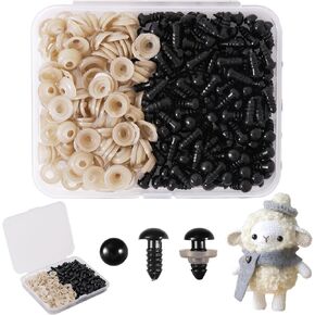 Vanblue Safety Eyes 260PCS 12mm Plastic Black Craft Eyes with Washers Teddy Bear Eyes for Amigurumi Stuffed Animals Crochet Toys Crafts Making Halloween Decorations