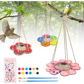 BELLOCHIDDO Bird Feeder Craft Kits - Kids Arts and Crafts DIY Wooden Paint Kits, Make Your Own Bird Feeders Ornaments DIY to Paint - Bird Feeders Craft for Kids Ages 3-5 4-8 8-12(3 Pack)