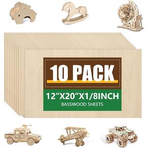 36 Pack 12x12 Basswood Sheets 1/8 Inch, Unfinished Wood for Crafts, Basswood for Laser Cutting & Engraving, Wood Burining, Basswood Plywood Sheets for Architectural Models.