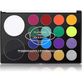 UCANBE Face & Body Paint, Water Activated SFX Makeup Palette - Extra Large White & Black Pan, Professional 18 Color Safe Non Toxic Art Painting Kit for Halloween, Cosplay, Parties, Theater & Stage