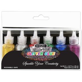 BAZIC Glitter Glue Tube Classic Color, Non-Toxic Washable Glitter Glue for Paints DIY Art Crafts Party, Green Red Blue Silver Gold Purple (120ml/Pack), 1-Pack
