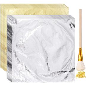 Cunhill 100 Sheets Gold Foil Paper Art Gold Foil Sheets Gilding Brush Thin Leaf Paper Craft for Arts Painting Gilding Crafting Decoration, 5.5 x 5.5 Inches(Gold)