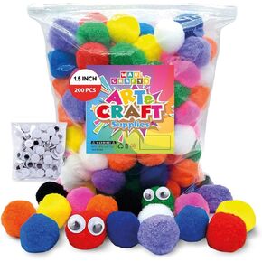 WAU Craft Pom Pom Balls - 100pcs 1.5 inch Multicolored Large Pompoms for Crafts Art DIY Project in Reusable Zipper Bag