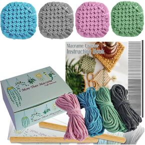 مجموعات Ewparts Easy Macrame للبالغين المبتدئين المورد الخرز الخشبي، الخواتم، وتد خشبي لشماعات نبات Macrame، جدار Macrame معلق مع تعليمات للمبتدئين Macrame