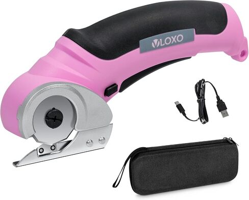 Cordless Electric Scissors, VLOXO Cardboard Cutter with Safety Lock 4.2V Electric Mini Cutter Rechargeable Rotary Cutter for Leather Felt Rug Box with Storage Box Pink in Kuwait