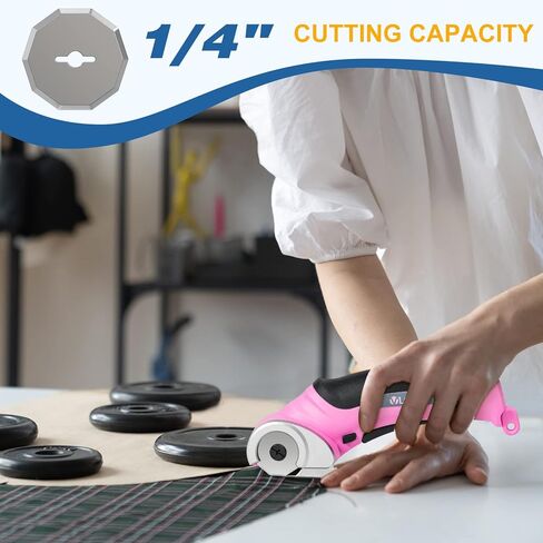 Cordless Electric Scissors, VLOXO Cardboard Cutter with Safety Lock 4.2V Electric Mini Cutter Rechargeable Rotary Cutter for Leather Felt Rug Box with Storage Box Pink in Kuwait