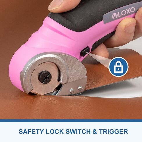 Cordless Electric Scissors, VLOXO Cardboard Cutter with Safety Lock 4.2V Electric Mini Cutter Rechargeable Rotary Cutter for Leather Felt Rug Box with Storage Box Pink in Kuwait