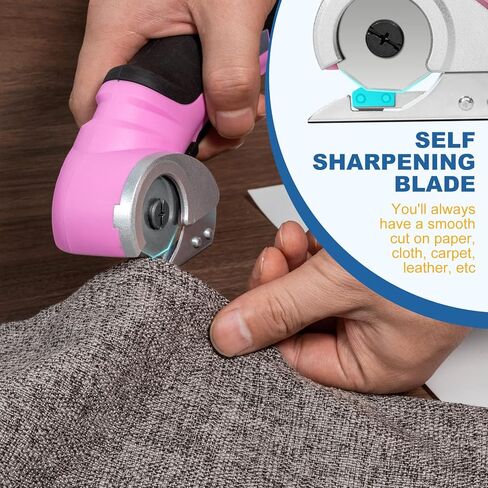 Cordless Electric Scissors, VLOXO Cardboard Cutter with Safety Lock 4.2V Electric Mini Cutter Rechargeable Rotary Cutter for Leather Felt Rug Box with Storage Box Pink in Kuwait