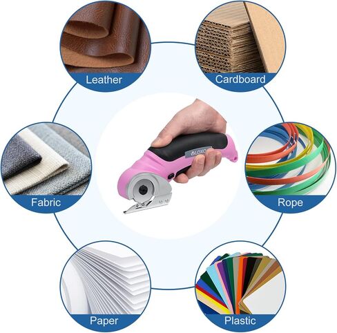Cordless Electric Scissors, VLOXO Cardboard Cutter with Safety Lock 4.2V Electric Mini Cutter Rechargeable Rotary Cutter for Leather Felt Rug Box with Storage Box Pink in Kuwait