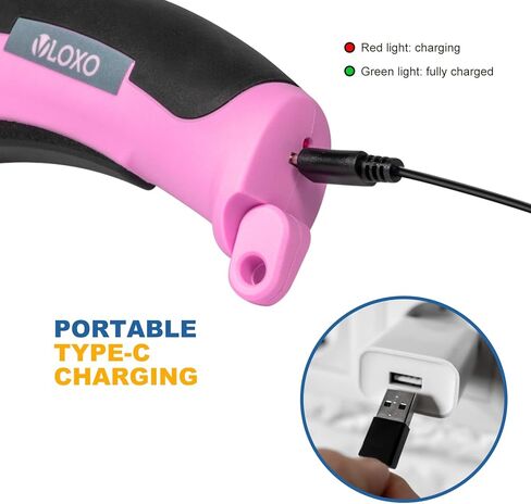 Cordless Electric Scissors, VLOXO Cardboard Cutter with Safety Lock 4.2V Electric Mini Cutter Rechargeable Rotary Cutter for Leather Felt Rug Box with Storage Box Pink in Kuwait