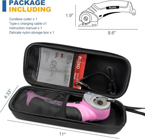 Cordless Electric Scissors, VLOXO Cardboard Cutter with Safety Lock 4.2V Electric Mini Cutter Rechargeable Rotary Cutter for Leather Felt Rug Box with Storage Box Pink in Kuwait
