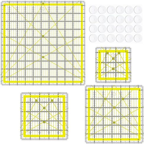 Quilting Rulers, Acrylic Square Rulers (3.5", 5", 6.5", 10.5"), Fabric Cutting Ruler with Non-Slip Rings for Quilting and Sewing in Kuwait