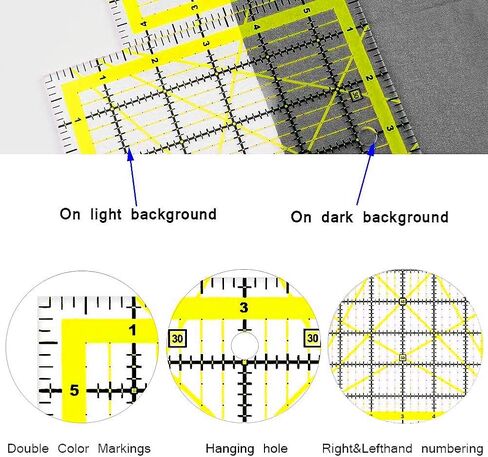 Quilting Rulers, Acrylic Square Rulers (3.5", 5", 6.5", 10.5"), Fabric Cutting Ruler with Non-Slip Rings for Quilting and Sewing in Kuwait