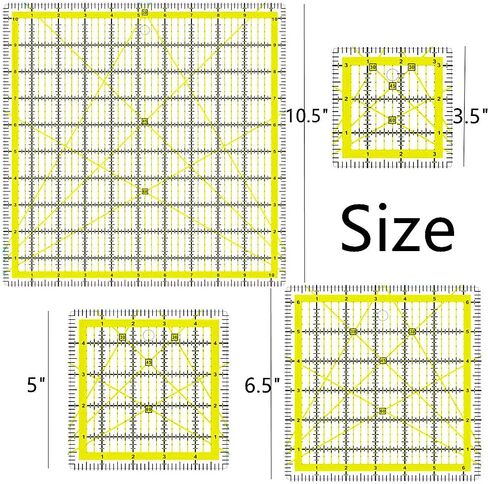 Quilting Rulers, Acrylic Square Rulers (3.5", 5", 6.5", 10.5"), Fabric Cutting Ruler with Non-Slip Rings for Quilting and Sewing in Kuwait