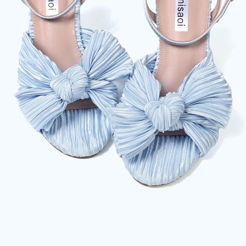 VIMISAOI Women's Bow Knot Heeled Sandals Open Toe High Block Chunky Heels Ankle Buckle Strap Pleated Bride Wedding Party Dress Shoes in Kuwait